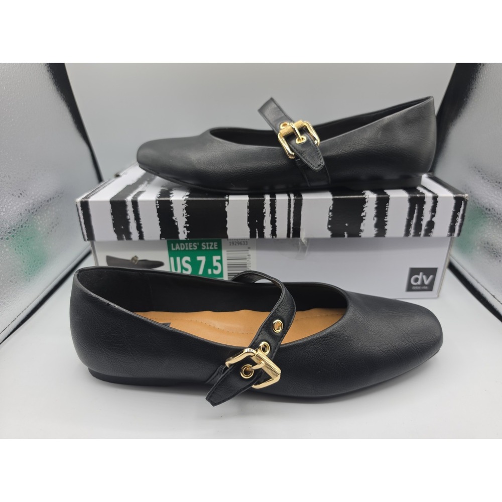 Dv Dolce Vita Womens Size 7.5 Black Smooth Ballerina Flat Mary Jane Shoes BOX